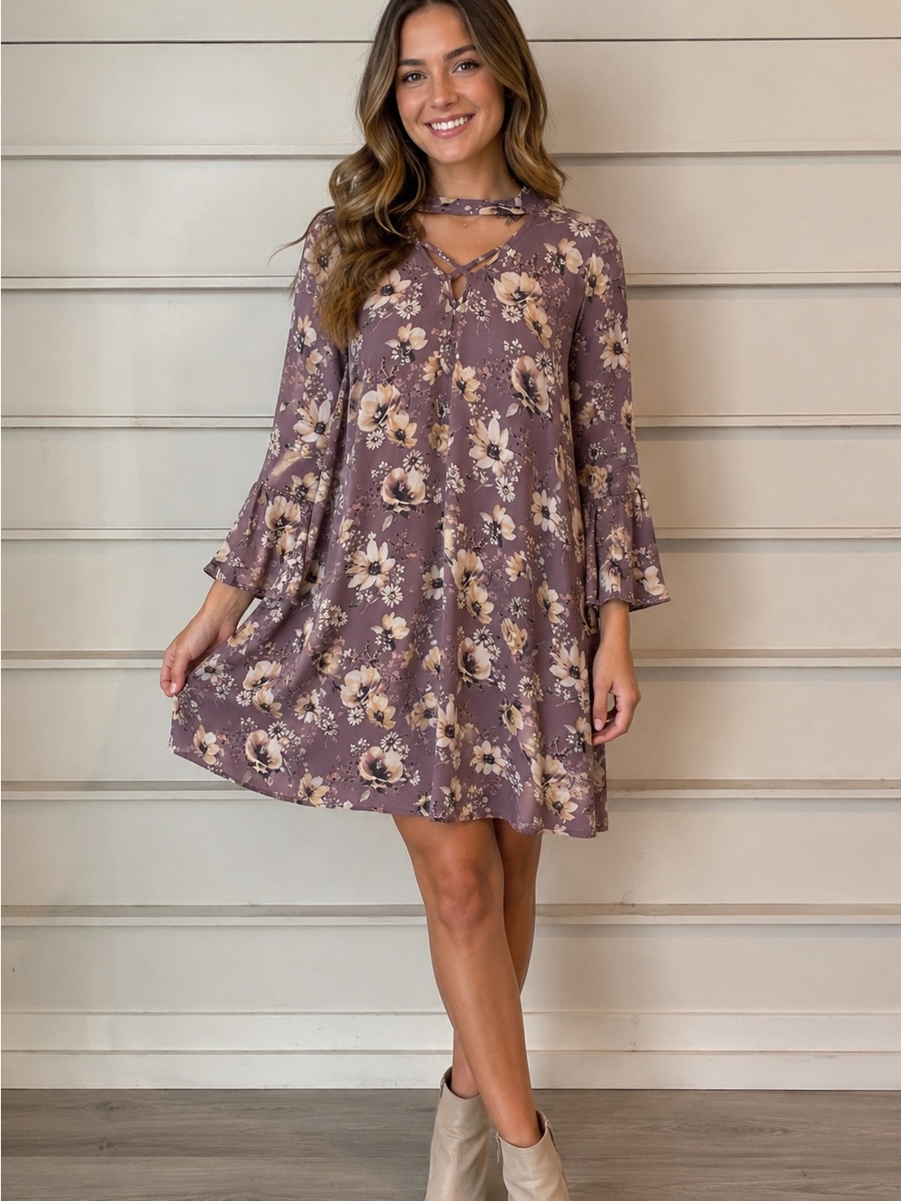 Andree Purple Floral Midi Dress
